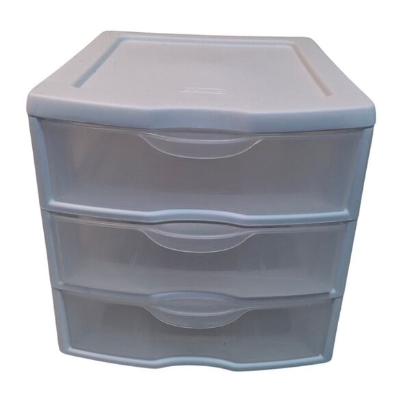 Small Sterilite Clear White Plastic Stackable Desk Organizing Cube 3-Drawer Unit - Picture 1 of 7